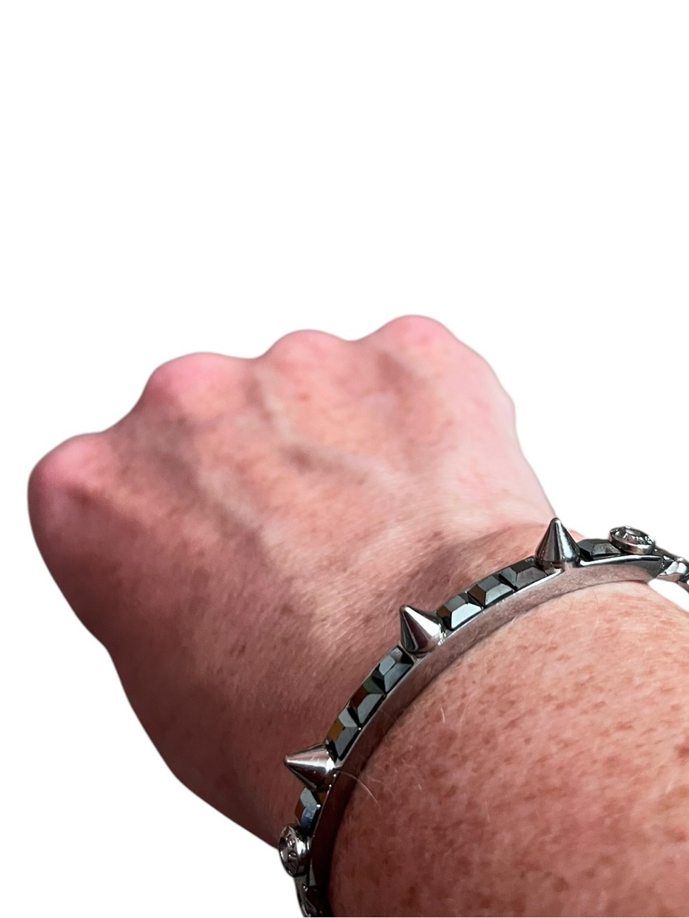 Henri Bendel New York Spiked Cuff Bracelet | Dark Silver-Tone Statement Bangle - Picture 3 of 6